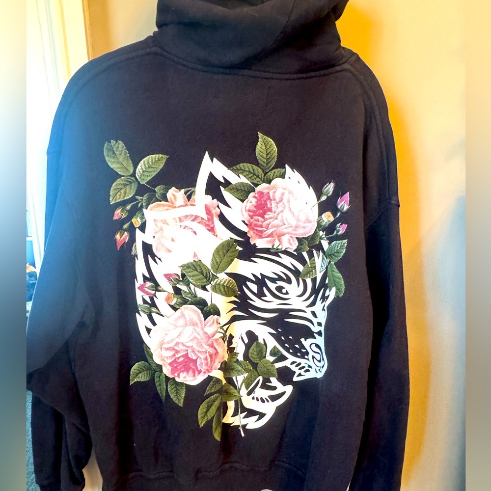 Darc Sport Black Hoodie with Pink Floral Wolf Graphic